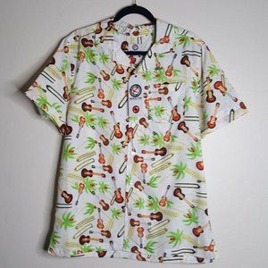 One Resolution Clothing Mens Hawaiian Shirt Med Guitars Ukulele NWT